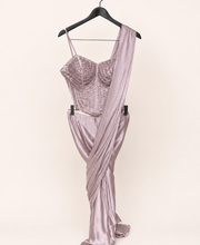 Corset top Heavy Design Pre-Stiched Saree Rose Gold Hanging beads