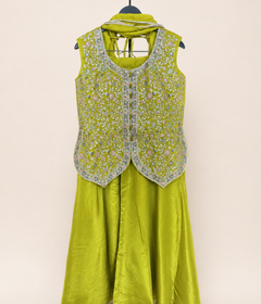 Palazzo Set Button Palazzo Set Mehndi Green Color with Floral Embroidery