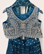Blue Lehenga Set with Gold Embroidery and Net Dupatta
