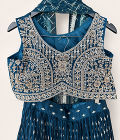 Blue Lehenga Set with Gold Embroidery and Net Dupatta