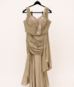 Silky Golden Hour Coset Top with Elegant Skirt Cut and Attached dupatta Pre-Stiched stitched sari