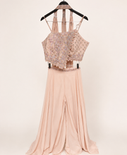 Light Peach Asymmetrical Top with spaghetti straps palazzo set