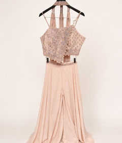 Light Peach Asymmetrical Top with spaghetti straps palazzo set