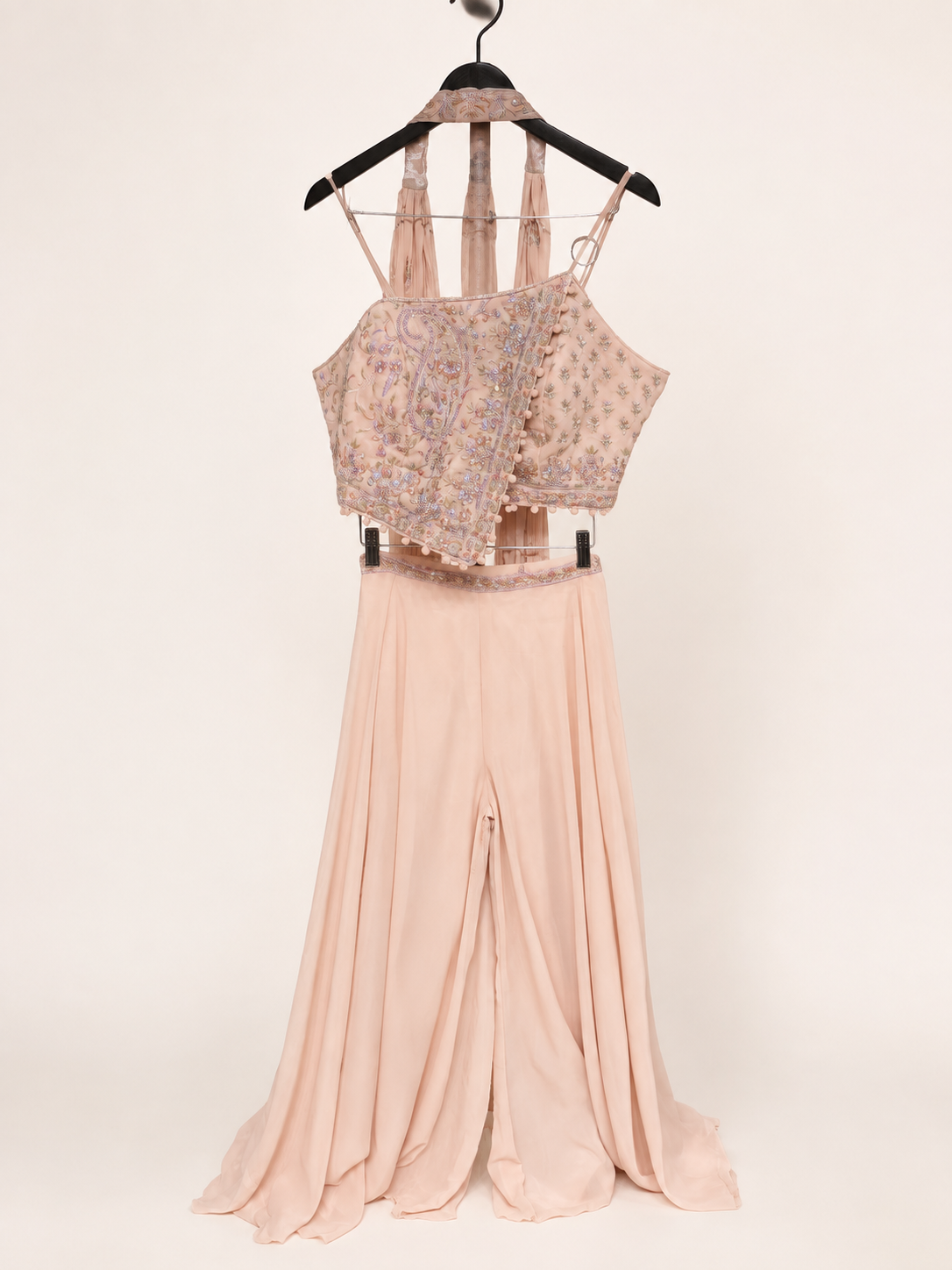Light Peach Asymmetrical Top with spaghetti straps palazzo set
