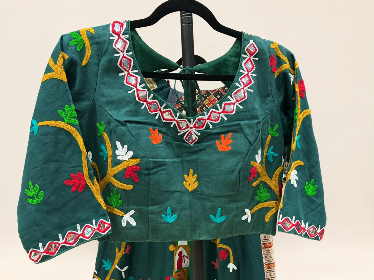 Green Garba Lehenga Set Folk Style