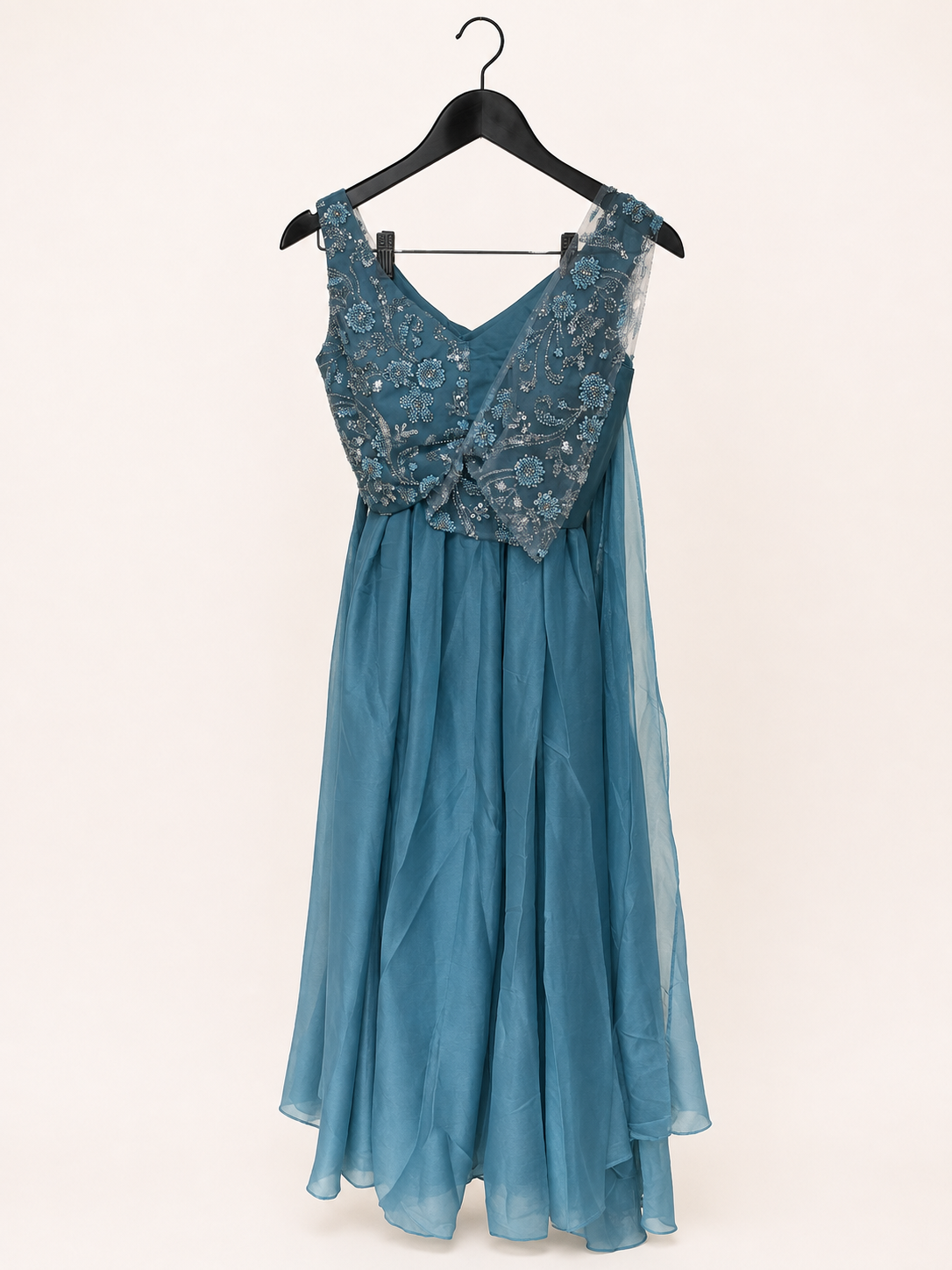 All Blue Sober with attached Top Sequence Dupatta Dress