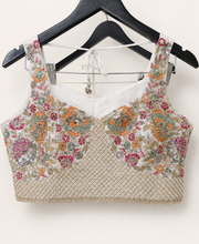 White and Purple Crop Top Floral Palazzo Set with Gold Embroidery and Pink Cape As Dupatta