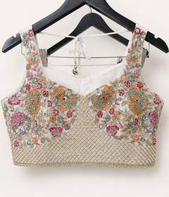 White and Purple Crop Top Floral Palazzo Set with Gold Embroidery and Pink Cape As Dupatta