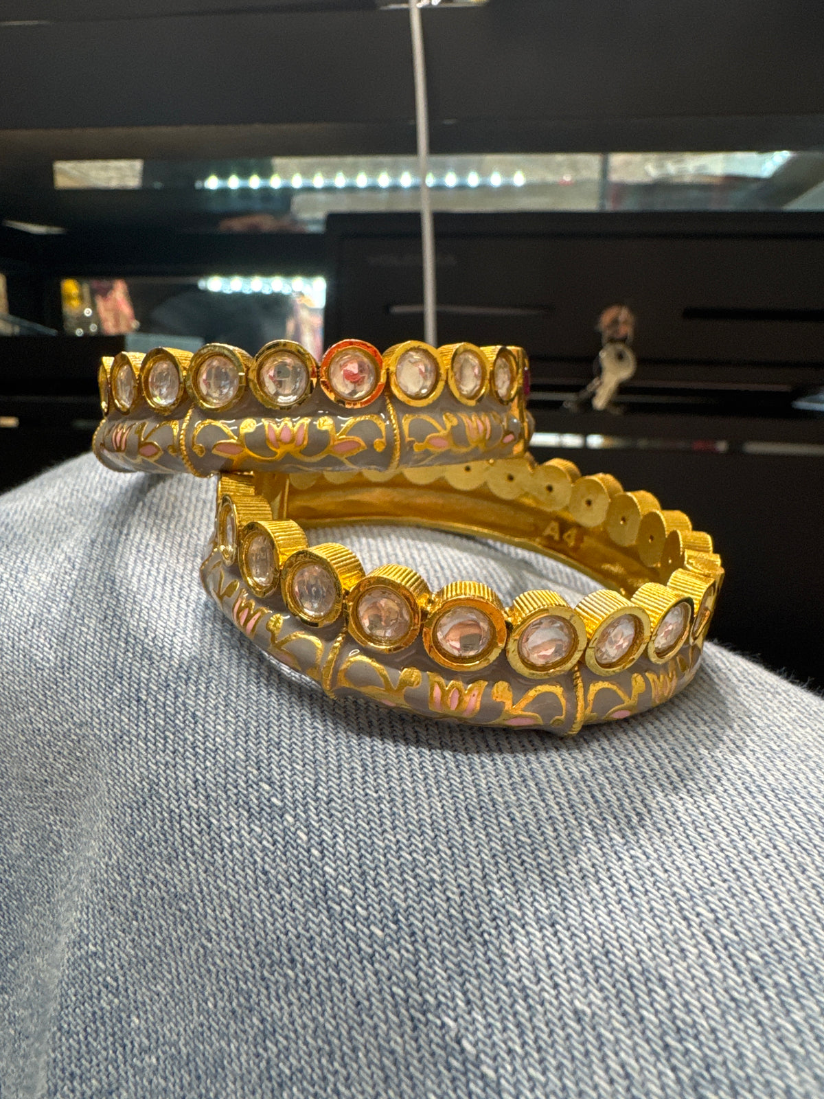 Grey polki designer bracelet
