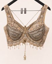 Heavy Golden Crop Top with Soft Pre-Stiched Saree