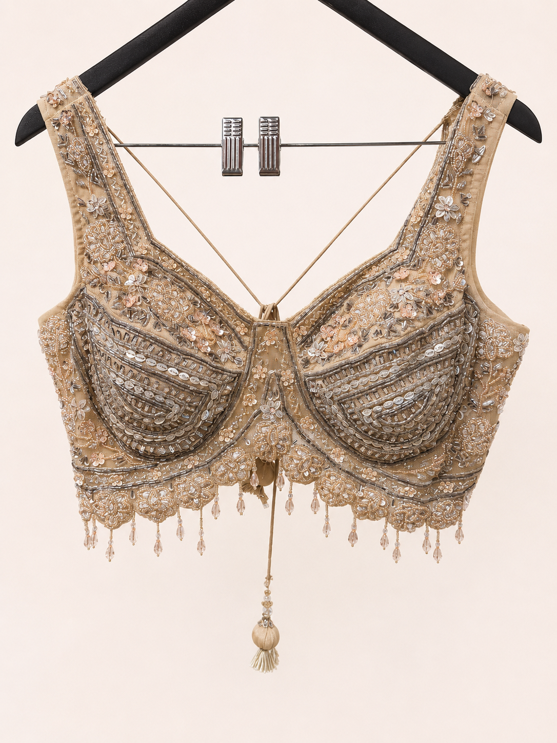 Heavy Golden Crop Top with Soft Pre-Stiched Saree