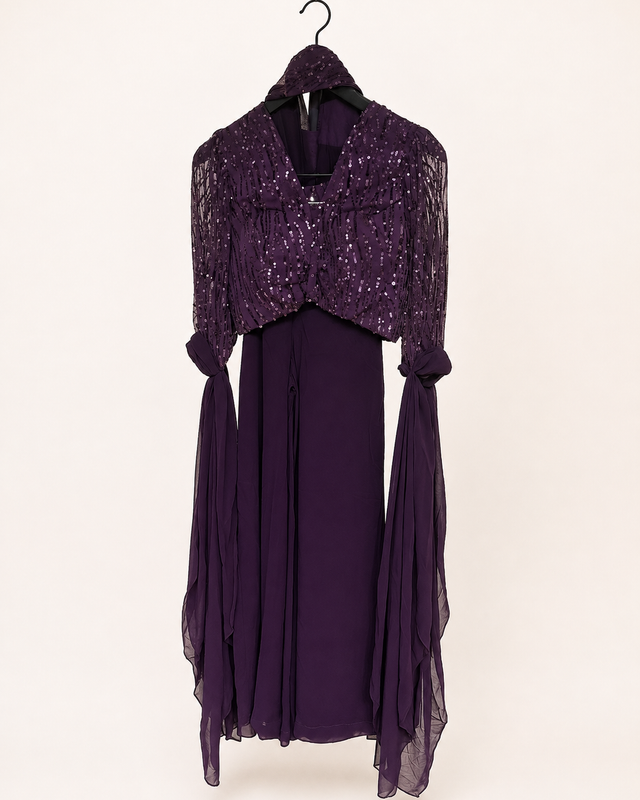 Long Sleeve Sequence Flowy Indo Western Palazzo Set
