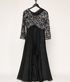 Black sequence dupatta attached to skirt long sleeve dangled beads
