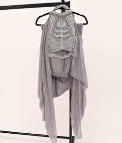Lavender Purple with White Halter Top Embroidery and Sequence Palazzo Set Heavy striped Pant
