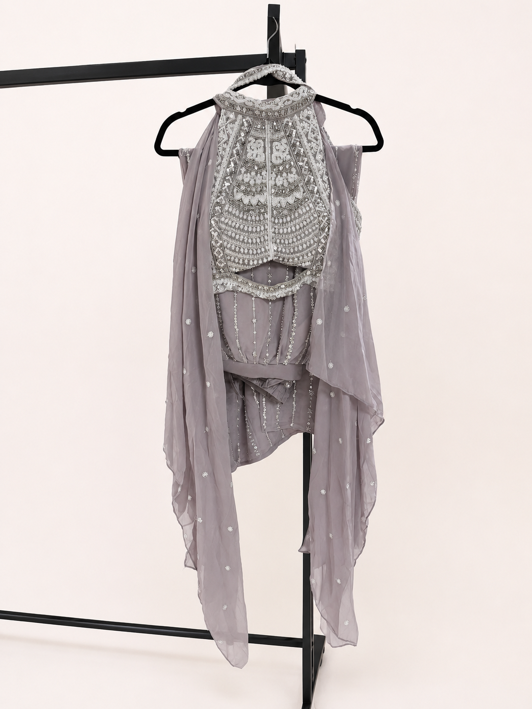 Lavender Purple with White Halter Top Embroidery and Sequence Palazzo Set Heavy striped Pant