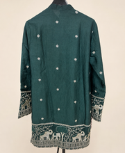 Mens Button Green Soft Material Kurta with Gold Elephant Embroidery