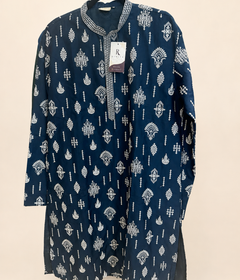 Navy Blue White Design Heavy Silk Mens