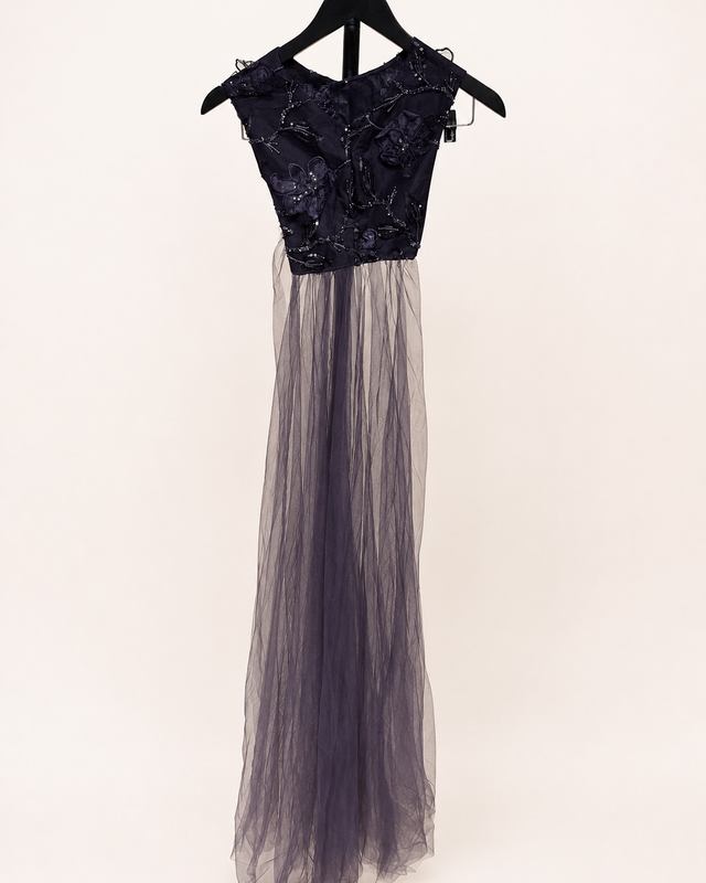 Dark Plum over coat net as Dupatta Pre-Stiched  Saree