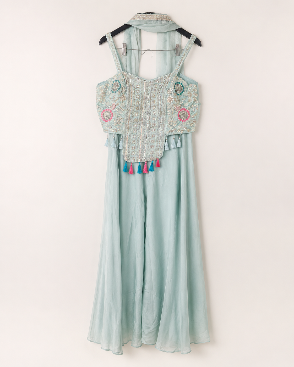 Blue Tassle Top Palazzo Set
