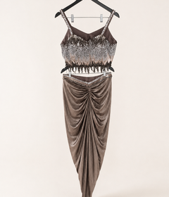 Shiny Brown Co-Ord Set with Jacket as Dupatta