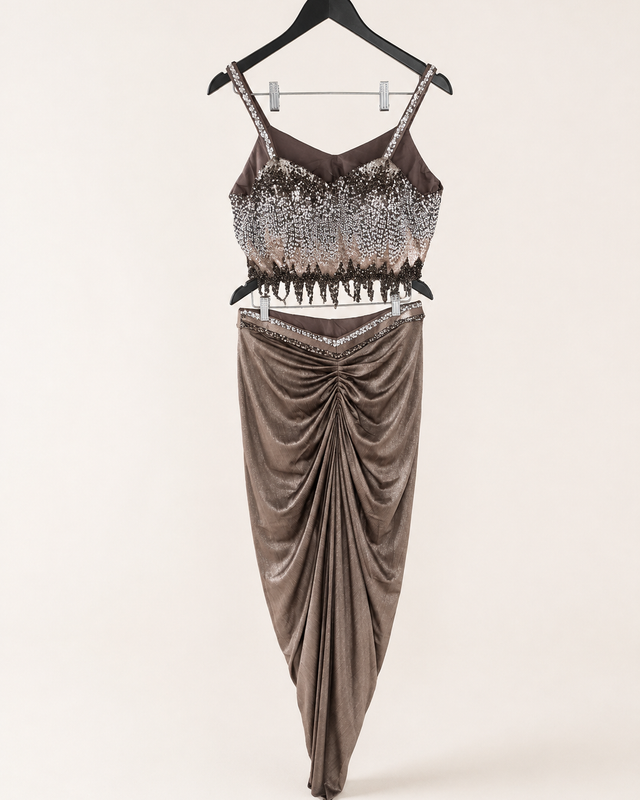 Shiny Brown Co-Ord Set with Jacket as Dupatta