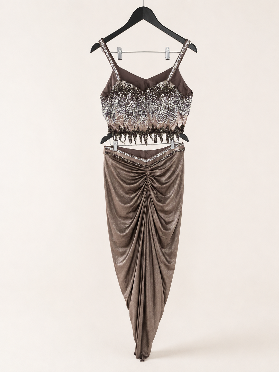 Shiny Brown Co-Ord Set with Jacket as Dupatta
