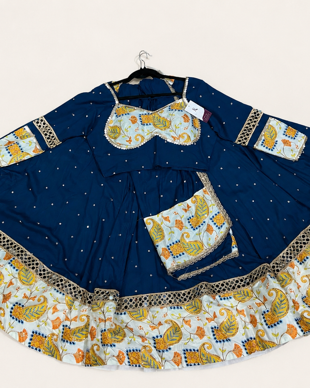 Blue and White Floral Riniya Lehenga Set