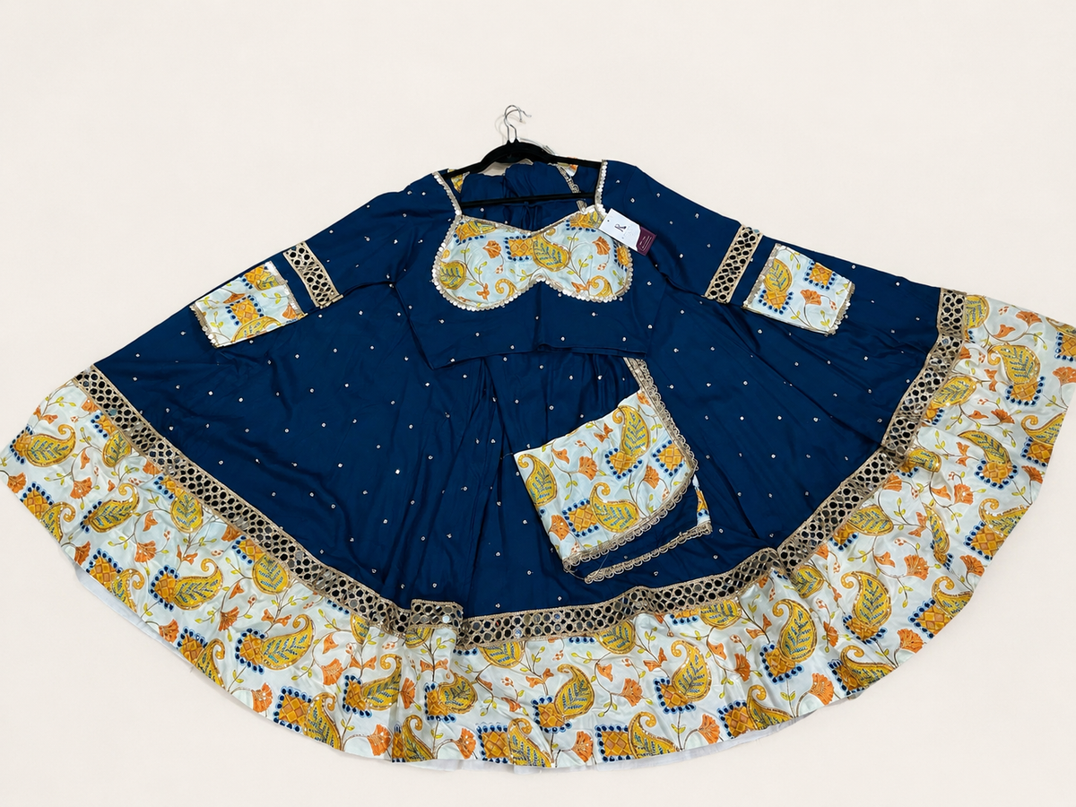 Blue and White Floral Riniya Lehenga Set