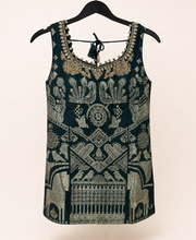 Dark Green Bird Embroidery Print Palazzo Set