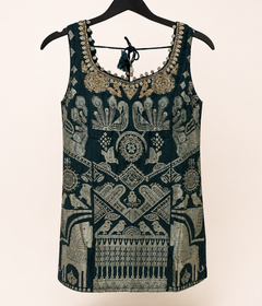 Dark Green Bird Embroidery Print Palazzo Set