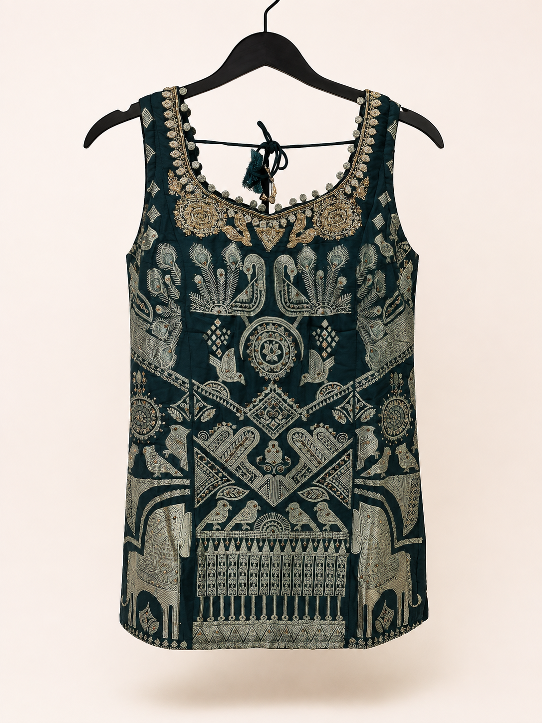 Dark Green Bird Embroidery Print Palazzo Set