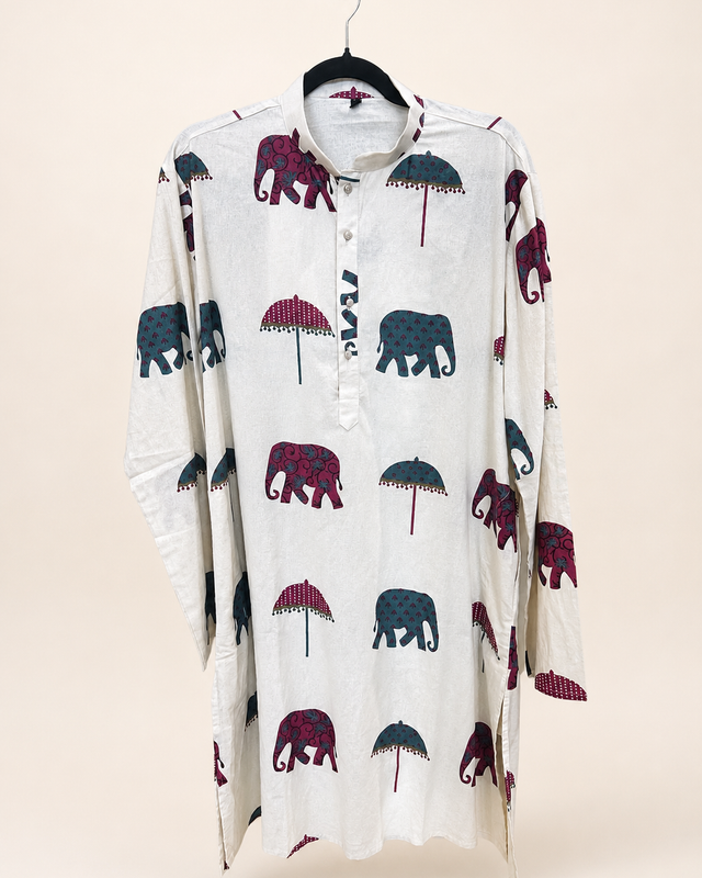 Men’s Khadi Cotton Kurta Pink and White