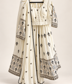 Ivory White Long Sleeve Navratri Collection Lehenga Set