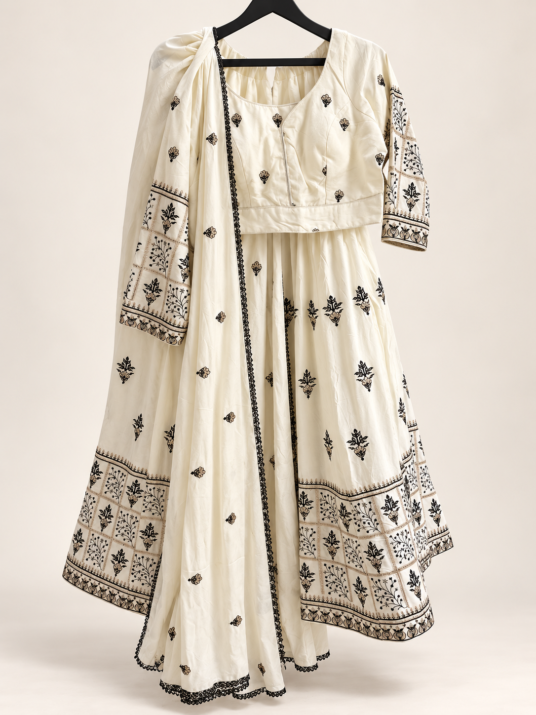 Ivory White Long Sleeve Navratri Collection Lehenga Set