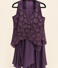 Plum Purple sequence high cut palazzo set with choker dupatta