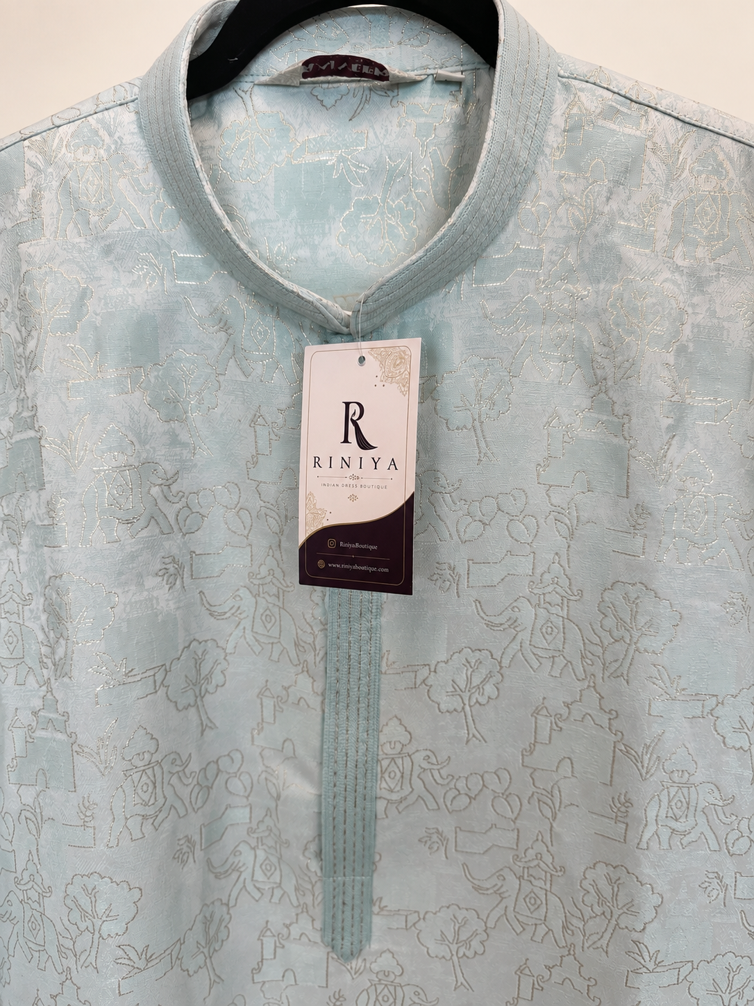 Baby Blue Traditional Elephant Pattern Deluxe Kurta