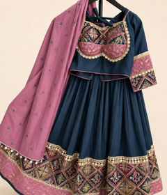 Black and Pink Garba Lehenga Set with Pink Dupatta