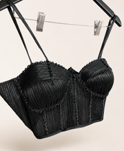 Black Wire Crop Top with Floral Dupatta Pre-Stiched Saree