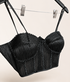 Black Wire Crop Top with Floral Dupatta Pre-Stiched Saree