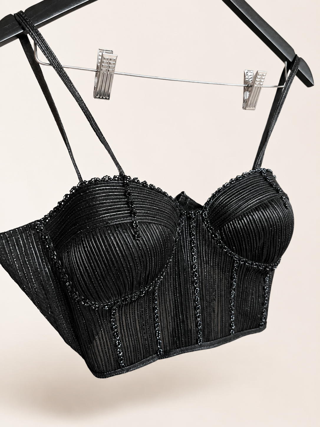 Black Wire Crop Top with Floral Dupatta Pre-Stiched Saree