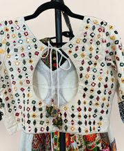 White Folk Colorful Garba Lehenga Set With Black Dupatta