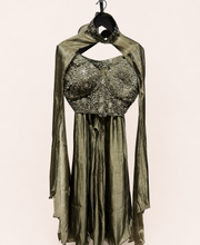 Sage Green Crystal Sheer Crop Top Palazzo & Cape Set
