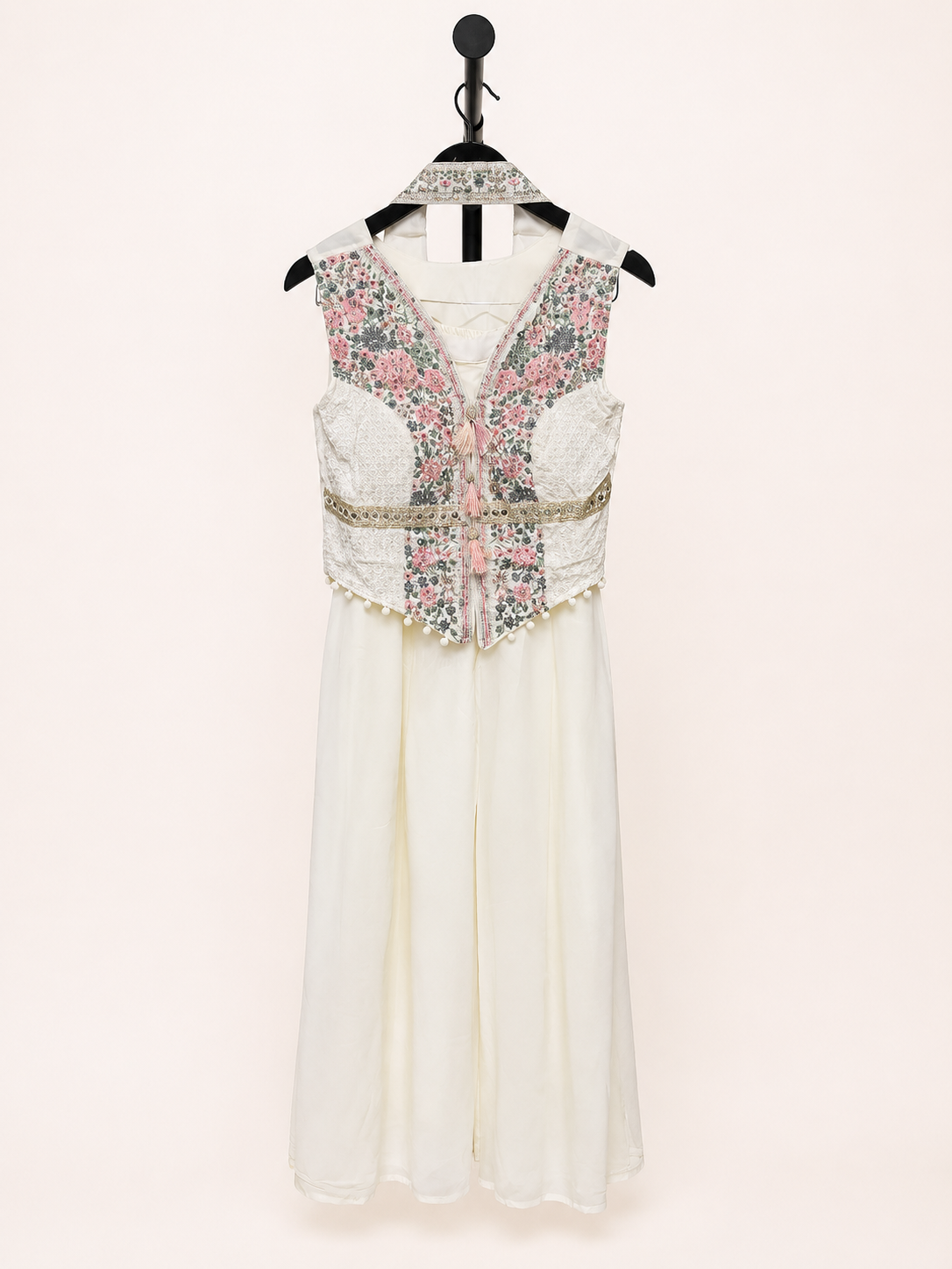Ivory White Embellished Vest Palazzo Set