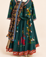 Green Garba Lehenga Set Folk Style