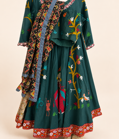 Green Garba Lehenga Set Folk Style