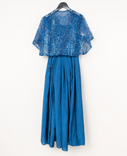 Blue Crop Top Blouse with Skirt and Cape as Dupatta