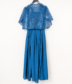 Blue Crop Top Blouse with Skirt and Cape as Dupatta