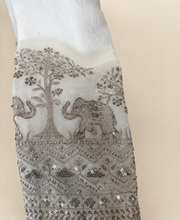 Mens V Nevk White Soft Material Kurta with Gold Elephant Embroidery
