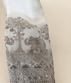 Mens V Nevk White Soft Material Kurta with Gold Elephant Embroidery
