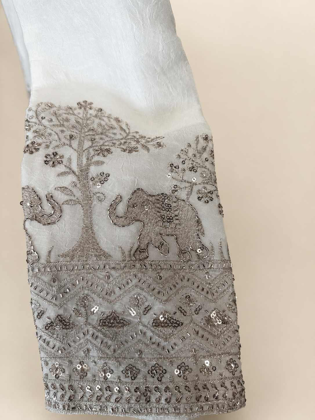 Mens V Nevk White Soft Material Kurta with Gold Elephant Embroidery